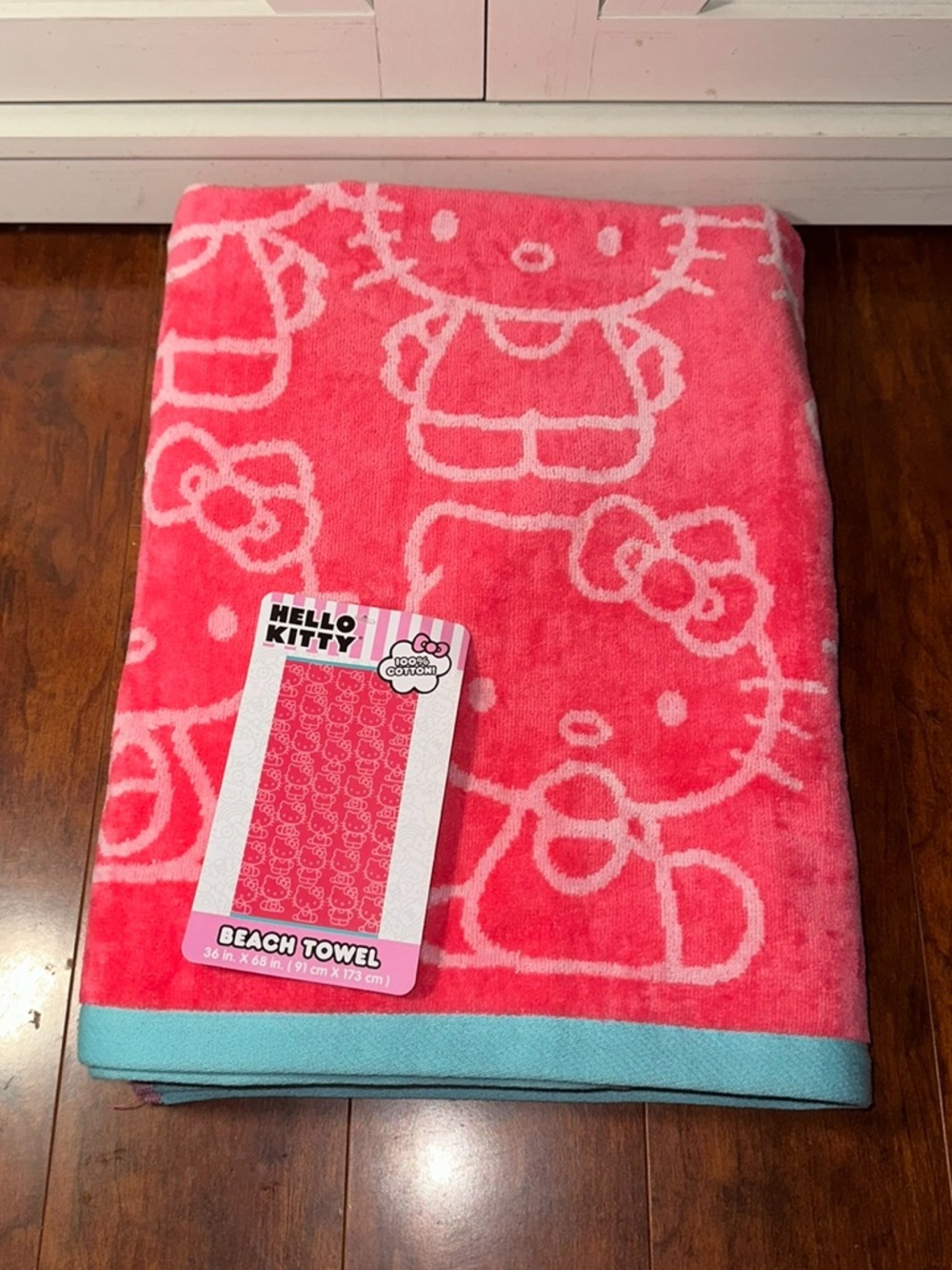 Hello Kitty Pink Beach Towel with Aqua Edge